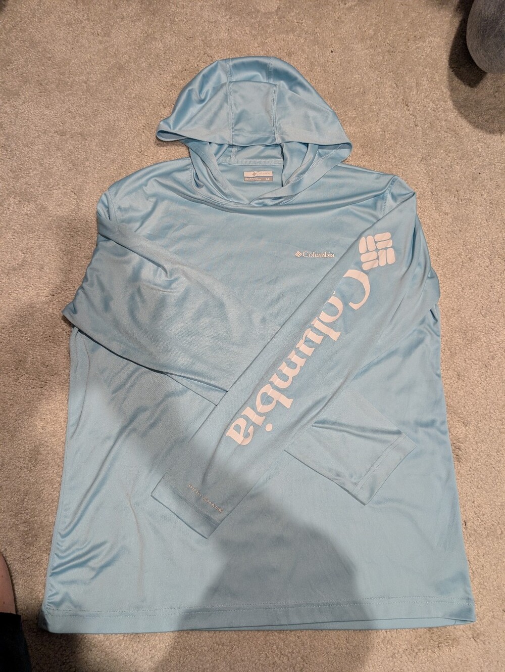 Columbia Light Blue Hooded Long Sleeve Performance Top